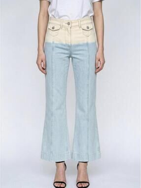 Ulla Johnson Dip-Bleach Wide Leg Cropped Jeans Blue Beige XS – NWT